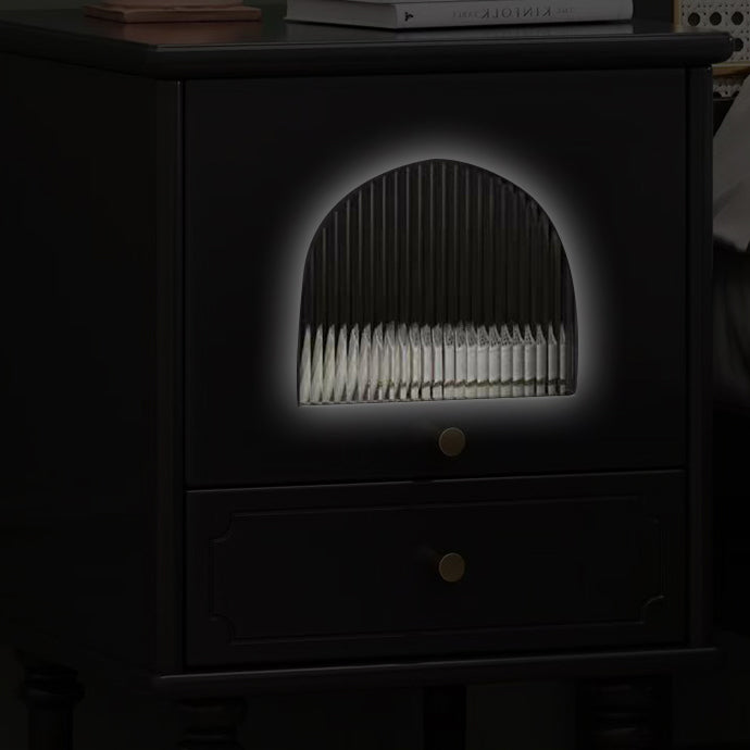 Traditional French Solid Wood Metal Glass Striped Square Nightstand 1-Drawer For Bedroom