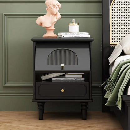 Traditional French Solid Wood Metal Glass Striped Square Nightstand 1-Drawer For Bedroom