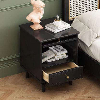 Traditional French Solid Wood Metal Glass Striped Square Nightstand 1-Drawer For Bedroom