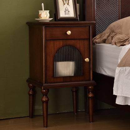 Traditional Vintage Solid Wood & Metal Rounded Rectangle Nightstand 1/2/3-Drawer Bedroom Storage