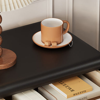 Modern Minimalist Faux Leather Solid Wood Rounded Square Nightstand 2-Drawer Bedroom Cabinet
