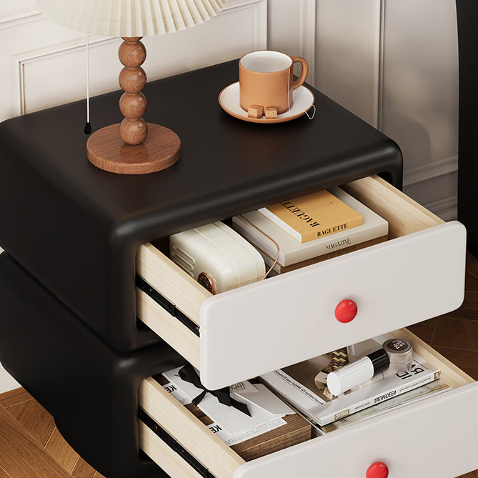 Modern Minimalist Faux Leather Solid Wood Rounded Square Nightstand 2-Drawer Bedroom Cabinet