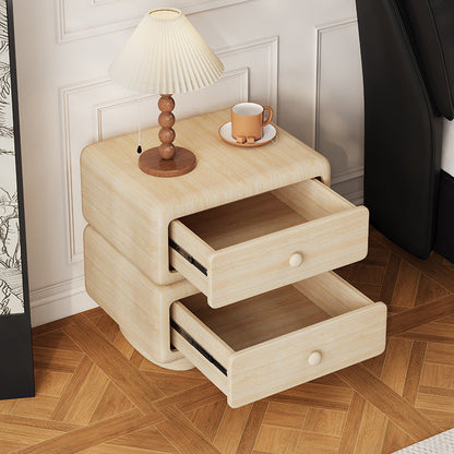 Modern Minimalist Faux Leather Solid Wood Rounded Square Nightstand 2-Drawer Bedroom Cabinet