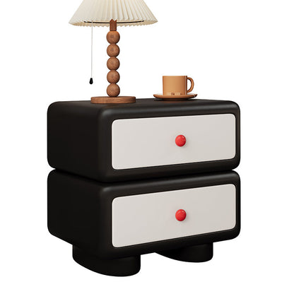 Modern Minimalist Faux Leather Solid Wood Rounded Square Nightstand 2-Drawer Bedroom Cabinet