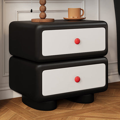 Modern Minimalist Faux Leather Solid Wood Rounded Square Nightstand 2-Drawer Bedroom Cabinet