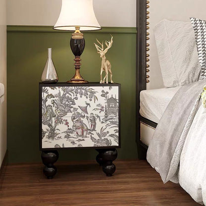 Traditional French Solid Wood Rounded Square Ball Nightstand With 2 Drawers For Bedroom