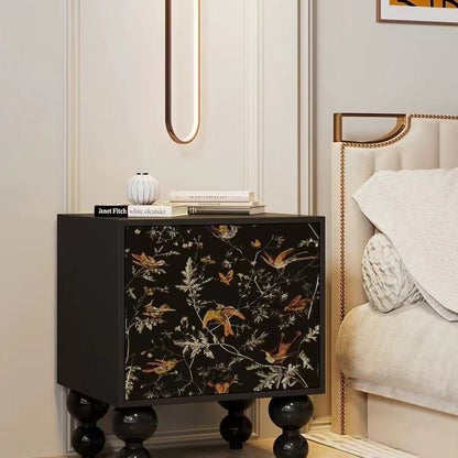 Traditional French Solid Wood Rounded Square Ball Nightstand With 2 Drawers For Bedroom