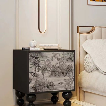 Traditional French Solid Wood Rounded Square Ball Nightstand With 2 Drawers For Bedroom