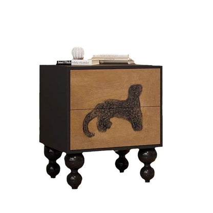 Traditional French Solid Wood Rounded Square Ball Nightstand With 2 Drawers For Bedroom