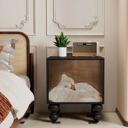 Traditional French Solid Wood Rounded Square Ball Nightstand With 2 Drawers For Bedroom