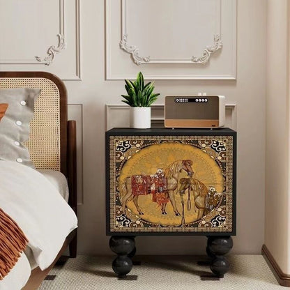 Traditional French Solid Wood Rounded Square Ball Nightstand With 2 Drawers For Bedroom