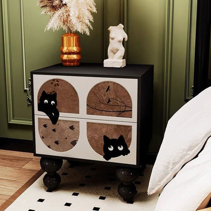 Traditional French Solid Wood Rounded Square Ball Nightstand With 2 Drawers For Bedroom