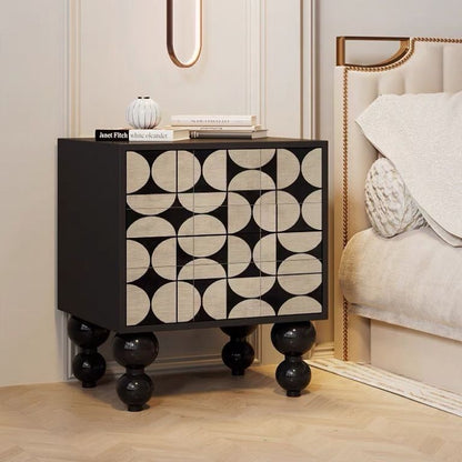 Traditional French Solid Wood Rounded Square Ball Nightstand With 2 Drawers For Bedroom