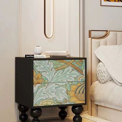 Traditional French Solid Wood Rounded Square Ball Nightstand With 2 Drawers For Bedroom