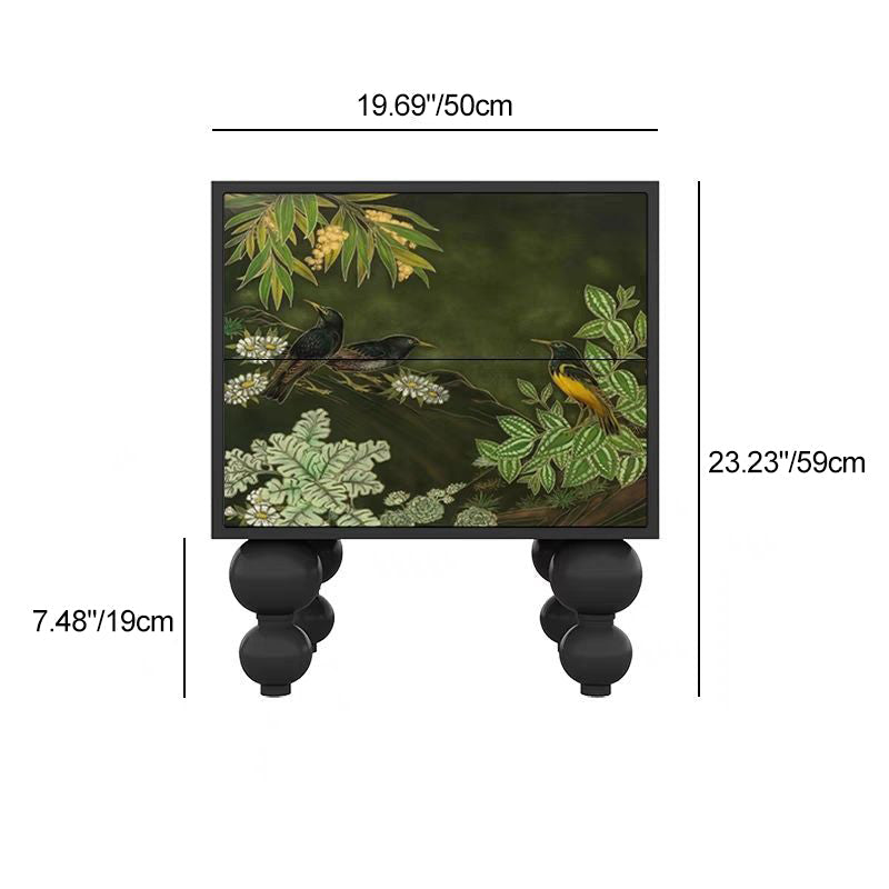 Traditional French Solid Wood Rounded Square Ball Nightstand With 2 Drawers For Bedroom