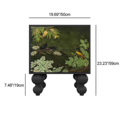 Traditional French Solid Wood Rounded Square Ball Nightstand With 2 Drawers For Bedroom