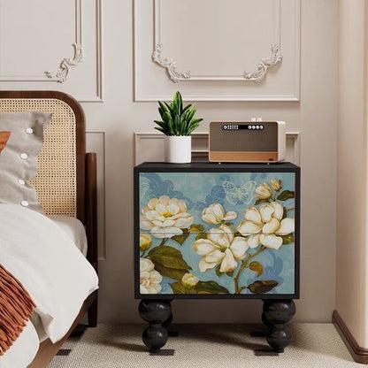 Traditional French Solid Wood Rounded Square Ball Nightstand With 2 Drawers For Bedroom