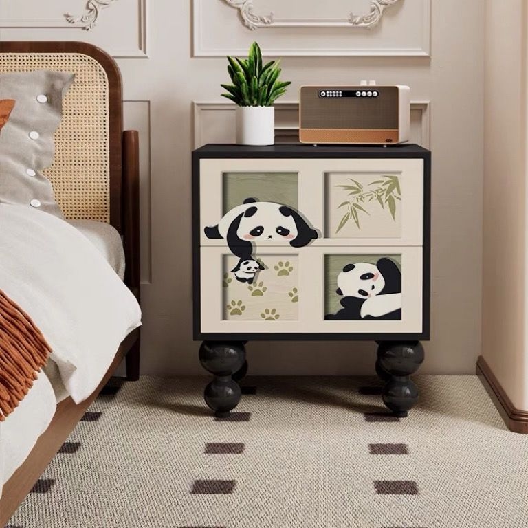 Traditional French Solid Wood Rounded Square Ball Nightstand With 2 Drawers For Bedroom