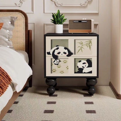 Traditional French Solid Wood Rounded Square Ball Nightstand With 2 Drawers For Bedroom