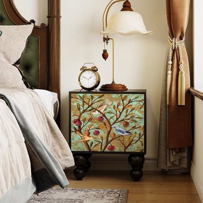 Traditional French Solid Wood Rounded Square Ball Nightstand With 2 Drawers For Bedroom