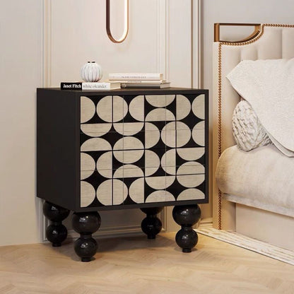 Traditional French Solid Wood Rounded Square Ball Nightstand With 2 Drawers For Bedroom