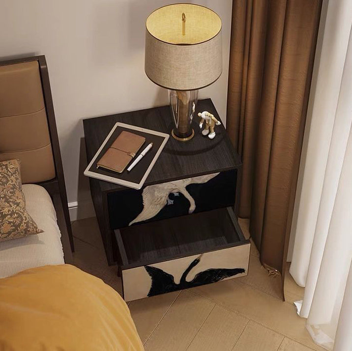 Traditional French Solid Wood Rounded Square Ball Nightstand With 2 Drawers For Bedroom