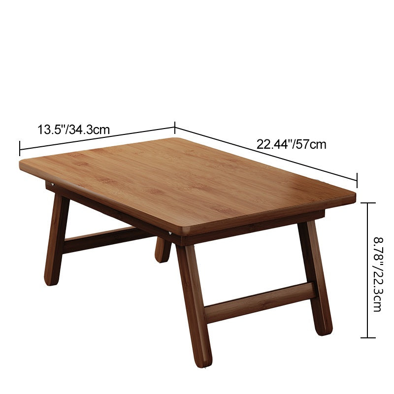 Traditional Japanese Natural Bamboo Rectangular Foldable End Table 1- Tier For Bedroom & Living Room