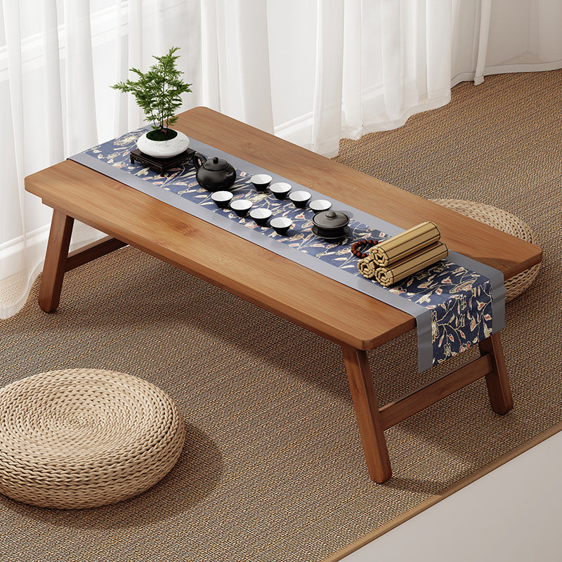 Traditional Japanese Natural Bamboo Rectangular Foldable End Table 1- Tier For Bedroom & Living Room