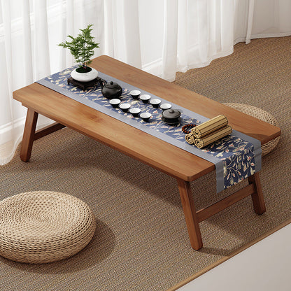 Traditional Japanese Natural Bamboo Rectangular Foldable End Table 1- Tier For Bedroom & Living Room