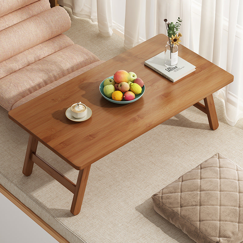 Traditional Japanese Natural Bamboo Rectangular Foldable End Table 1- Tier For Bedroom & Living Room