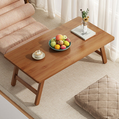 Traditional Japanese Natural Bamboo Rectangular Foldable End Table 1- Tier For Bedroom & Living Room