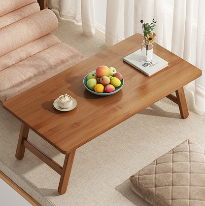 Traditional Japanese Natural Bamboo Rectangular Foldable End Table 1- Tier For Bedroom & Living Room