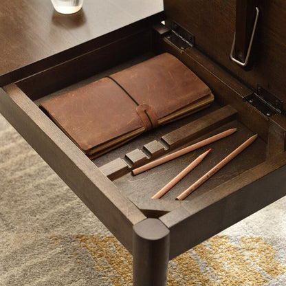 Traditional Japanese Solid Wood Rectangular End Table 1-Tier For Bedroom & Living Room