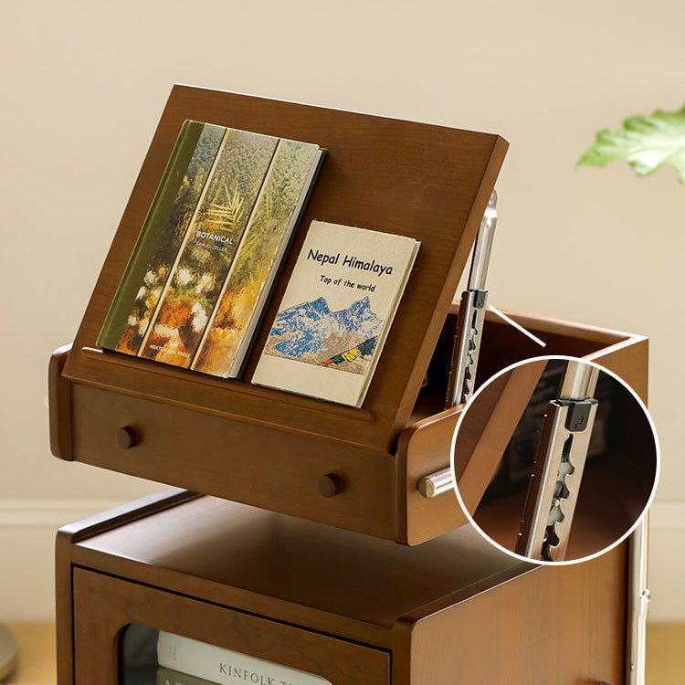 Traditional Chinese Wood Glass Stainless Steel Robot-Shaped Movable Nightstand With 2-Tier For Bedroom & Living Room