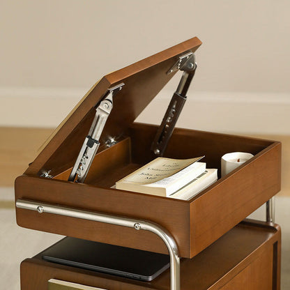 Traditional Chinese Wood Glass Stainless Steel Robot-Shaped Movable Nightstand With 2-Tier For Bedroom & Living Room