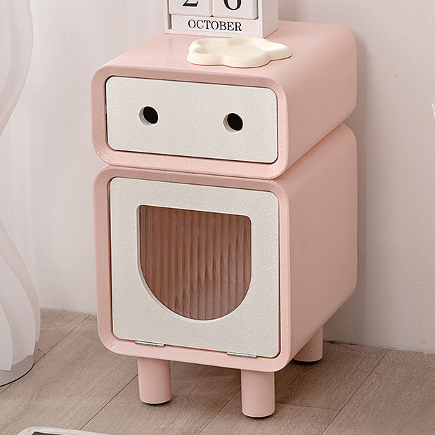 Contemporary Creative Medium-Density Fiberboard Robot-Shaped Rounded Square Nightstand With 2 Drawers For Bedroom