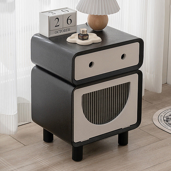 Contemporary Creative Medium-Density Fiberboard Robot-Shaped Rounded Square Nightstand With 2 Drawers For Bedroom