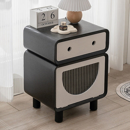 Contemporary Creative Medium-Density Fiberboard Robot-Shaped Rounded Square Nightstand With 2 Drawers For Bedroom