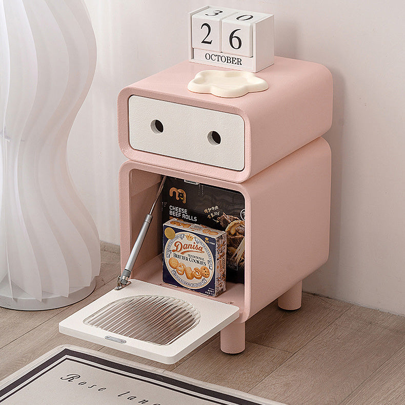 Contemporary Creative Medium-Density Fiberboard Robot-Shaped Rounded Square Nightstand With 2 Drawers For Bedroom