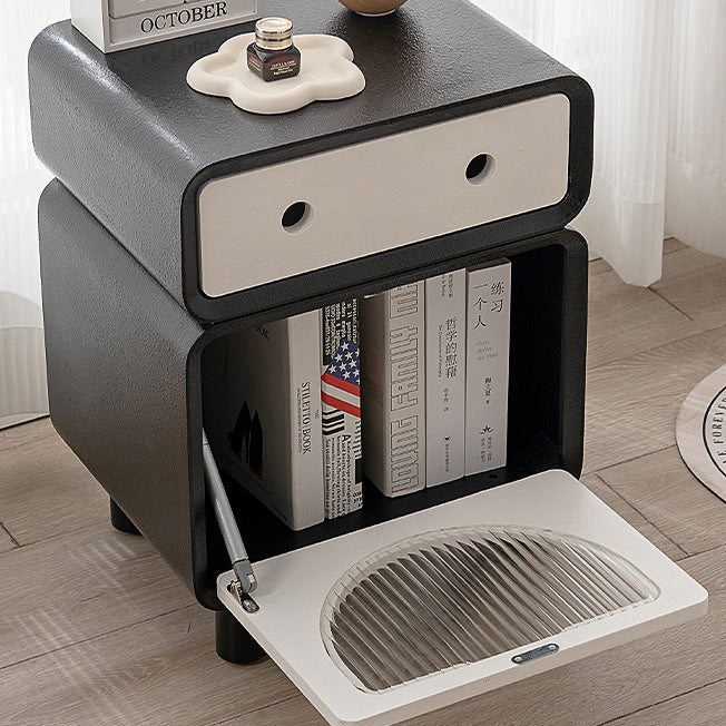 Contemporary Creative Medium-Density Fiberboard Robot-Shaped Rounded Square Nightstand With 2 Drawers For Bedroom