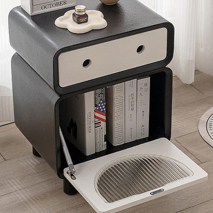 Contemporary Creative Medium-Density Fiberboard Robot-Shaped Rounded Square Nightstand With 2 Drawers For Bedroom