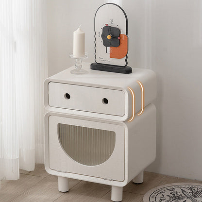 Contemporary Creative Medium-Density Fiberboard Robot-Shaped Rounded Square Nightstand With 2 Drawers For Bedroom