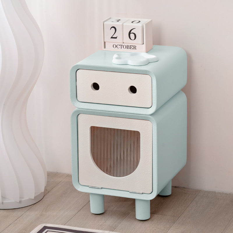 Contemporary Creative Medium-Density Fiberboard Robot-Shaped Rounded Square Nightstand With 2 Drawers For Bedroom