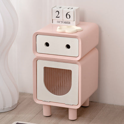 Contemporary Creative Medium-Density Fiberboard Robot-Shaped Rounded Square Nightstand With 2 Drawers For Bedroom