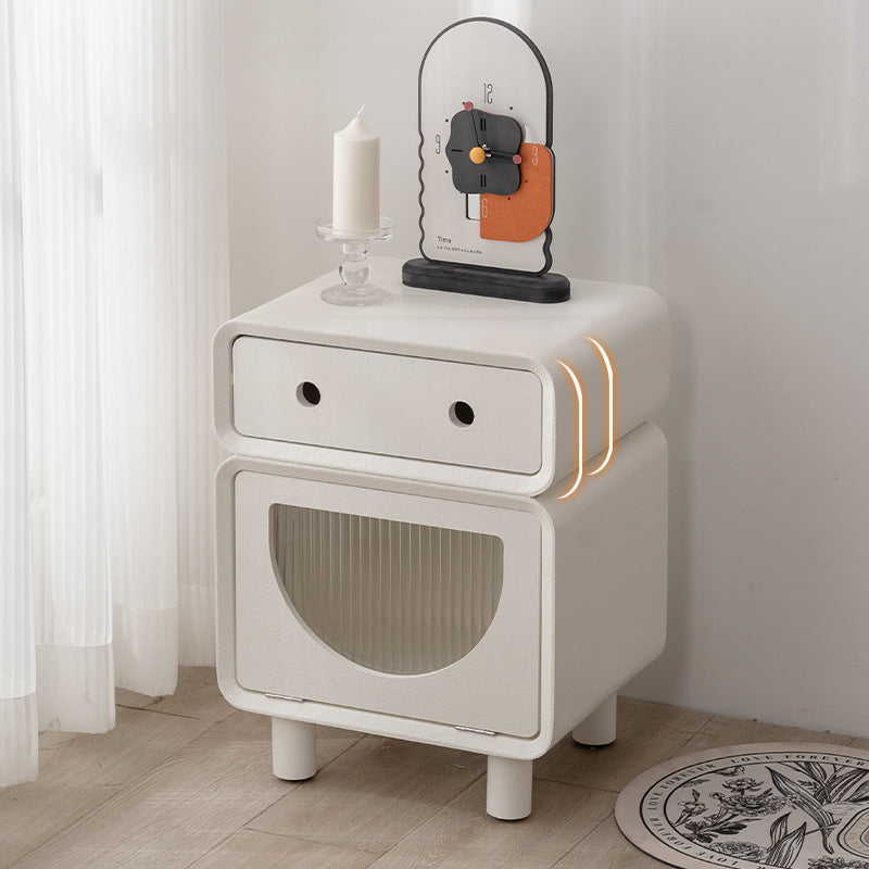 Contemporary Creative Medium-Density Fiberboard Robot-Shaped Rounded Square Nightstand With 2 Drawers For Bedroom