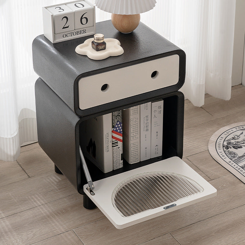 Contemporary Creative Medium-Density Fiberboard Robot-Shaped Rounded Square Nightstand With 2 Drawers For Bedroom