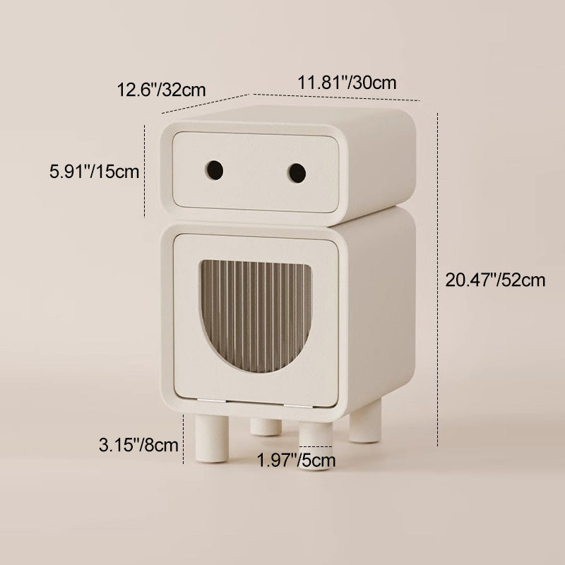 Contemporary Creative Medium-Density Fiberboard Robot-Shaped Rounded Square Nightstand With 2 Drawers For Bedroom