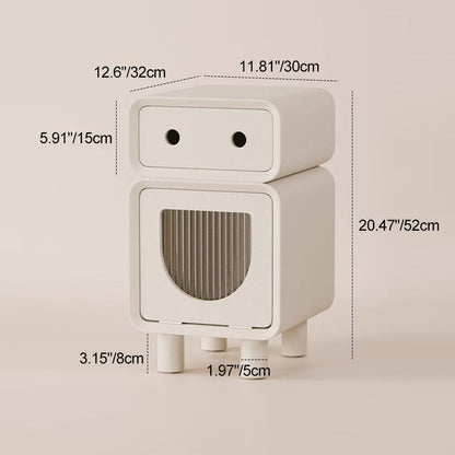 Contemporary Creative Medium-Density Fiberboard Robot-Shaped Rounded Square Nightstand With 2 Drawers For Bedroom