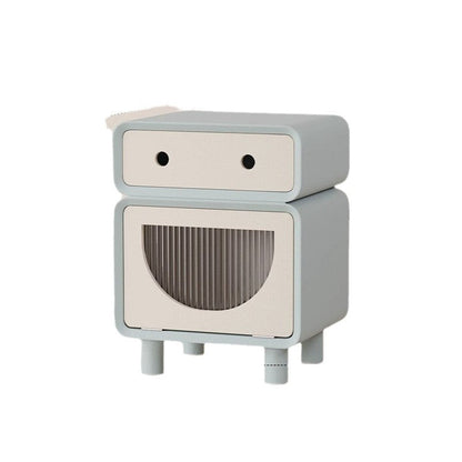 Contemporary Creative Medium-Density Fiberboard Robot-Shaped Rounded Square Nightstand With 2 Drawers For Bedroom