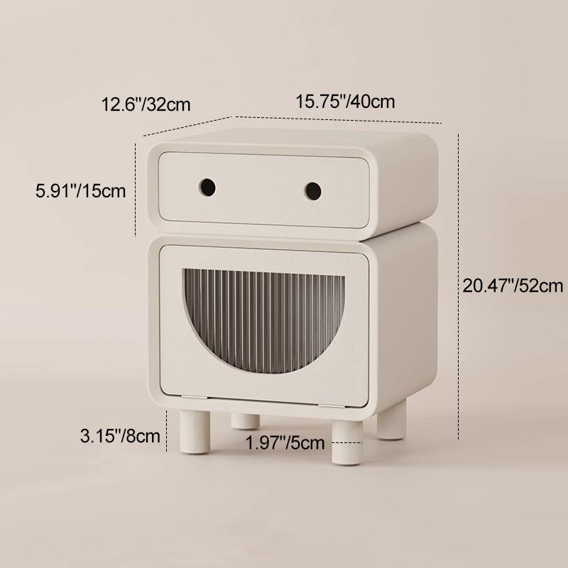 Contemporary Creative Medium-Density Fiberboard Robot-Shaped Rounded Square Nightstand With 2 Drawers For Bedroom